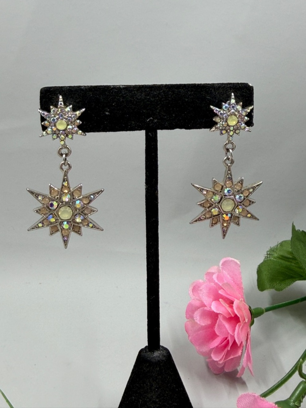 Iridescent Starburst Aurora Borealis Crystal Drop Earrings